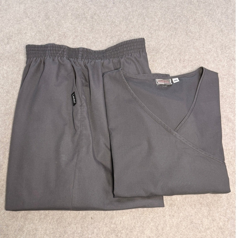 Scrubzone Landau Gray Scrub Set 3XL Mock Wrap V-Neck Top Elastic Waist Pants